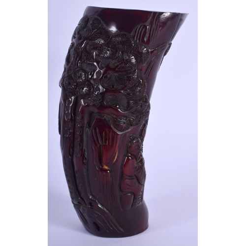 1427 - A CHINESE CARVED BUFFALO HORN LIBATION CUP 20th Century. 13 cm high.