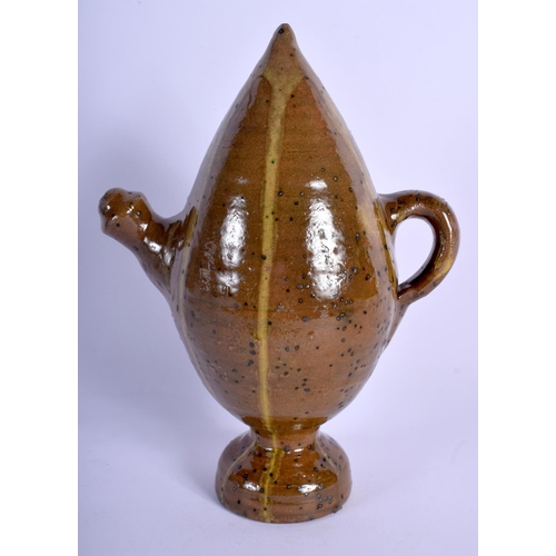 144 - A 19TH CENTURY TURKISH MIDDLE EASTERN POTTERY FRUIT FORM EWER with drip glazed decoration. 23 cm hig... 