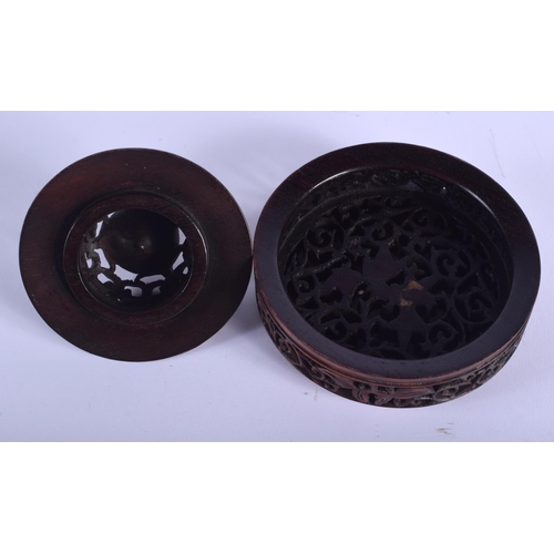 1440 - TWO 19TH CENTURY JAPANESE MEIJI PERIOD CARVED HARDWOOD COVERS Qing. 12 cm diameter.