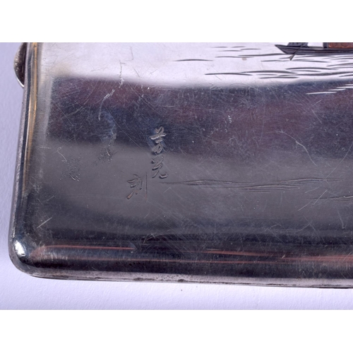 1444 - AN EARLY 20TH CENTURY JAPANESE MEIJI PERIOD SILVER CIGARETTE CASE decorated with a geisha. 99 grams.... 