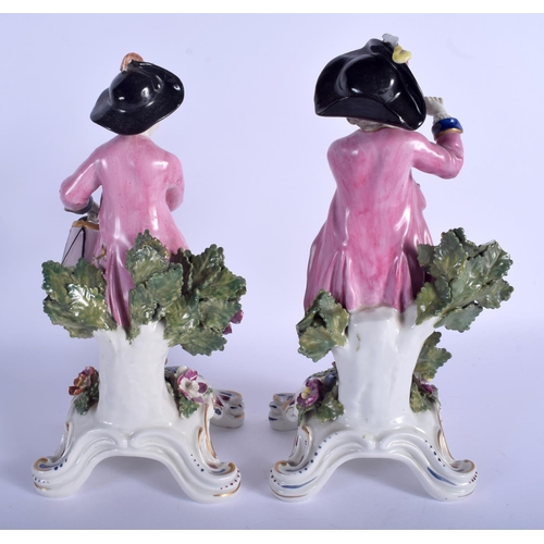 146 - A LARGE PAIR OF 19TH CENTURY SAMSONS OF PARIS FIGURES modelled as a drummer and pipe player. 28 cm h... 