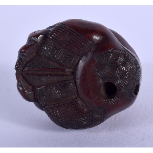 1468 - A 19TH CENTURY JAPANESE MEIJI PERIOD CARVED BOXWOOD NETSUKE modelled as a seated scholar. 4.5 cm x 2... 