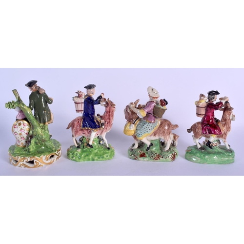 147 - FOUR 18TH/19TH CENTURY DERBY & STAFFORDSHIRE FIGURES in various forms and sizes. Largest 16 cm x 7 c... 