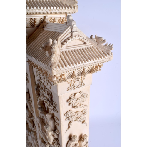 1472 - A VERY LARGE RARE EARLY 20TH CENTURY CHINESE CARVED BONE TEMPLE SHRINE Late Qing, decorated with imm... 