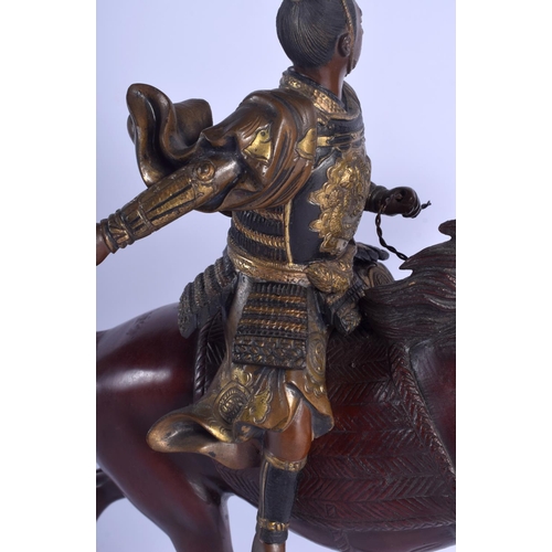 1487 - A GOOD 19TH CENTURY JAPANESE MEIJI PERIOD BRONZE OKIMONO modelled as a Miyao style warrior upon a ho... 