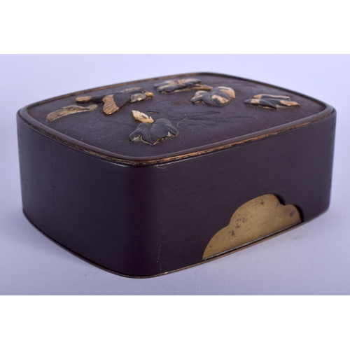 1491 - A 19TH CENTURY JAPANESE MEIJI PERIOD IRON AND BRONZE BOX decorated in golf relief with birds. 8.5 cm... 