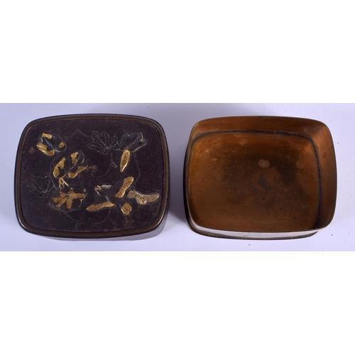 1491 - A 19TH CENTURY JAPANESE MEIJI PERIOD IRON AND BRONZE BOX decorated in golf relief with birds. 8.5 cm... 