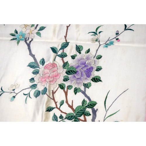 1495 - A LARGE EARLY 20TH CENTURY JAPANESE MEIJI PERIOD SILK EMBROIDERED PANEL together with two others. (4... 