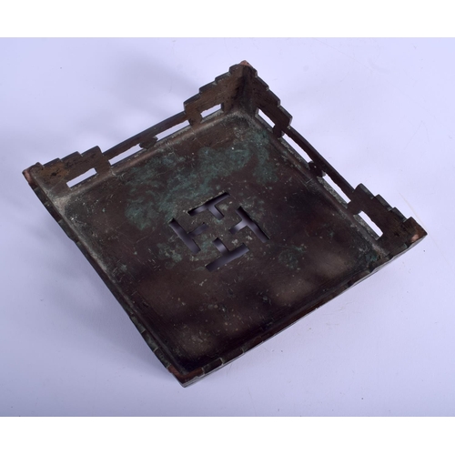 1498 - A 19TH CENTURY CHINESE LOZENGE FORM BRONZE CENSER STAND Qing. 30 cm x 24 cm.