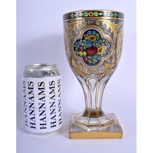 15 - A FINE 19TH CENTURY EUROPEAN ENAMELLED GILDED GLASS GOBLET painted with floral sprays and vines. 21 ... 