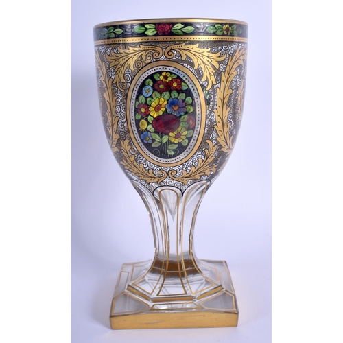 15 - A FINE 19TH CENTURY EUROPEAN ENAMELLED GILDED GLASS GOBLET painted with floral sprays and vines. 21 ... 