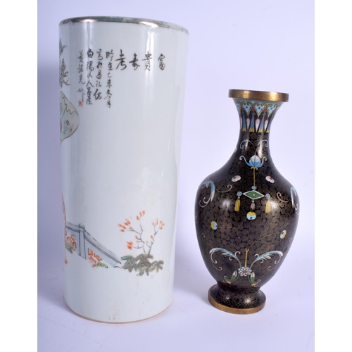 1501 - AN EARLY 20TH CENTURY CHINESE FAMILLE ROSE PORCELAIN VASE together with two cloisonne items. Largest... 