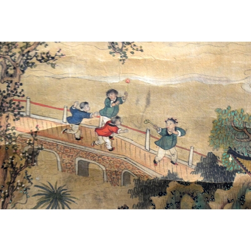 1507 - AN EARLY 20TH CENTURY CHINESE 100 BOYS SCROLL Late Qing, by Qiuying. Image 80 cm x 38 cm.