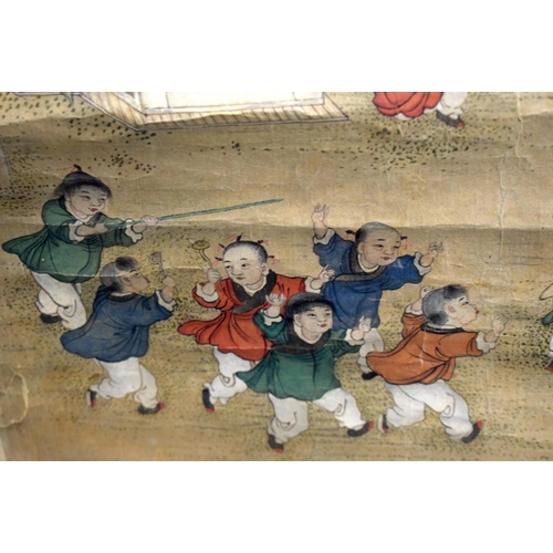 1507 - AN EARLY 20TH CENTURY CHINESE 100 BOYS SCROLL Late Qing, by Qiuying. Image 80 cm x 38 cm.