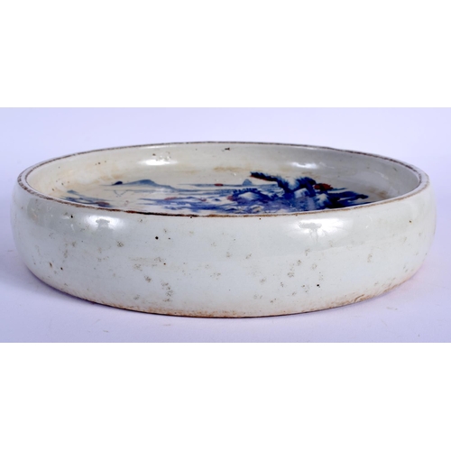 1537 - A CHINESE BLUE AND WHITE PORCELAIN CENSER 20th Century, painted with landscapes. 21 cm diameter.