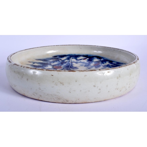 1537 - A CHINESE BLUE AND WHITE PORCELAIN CENSER 20th Century, painted with landscapes. 21 cm diameter.