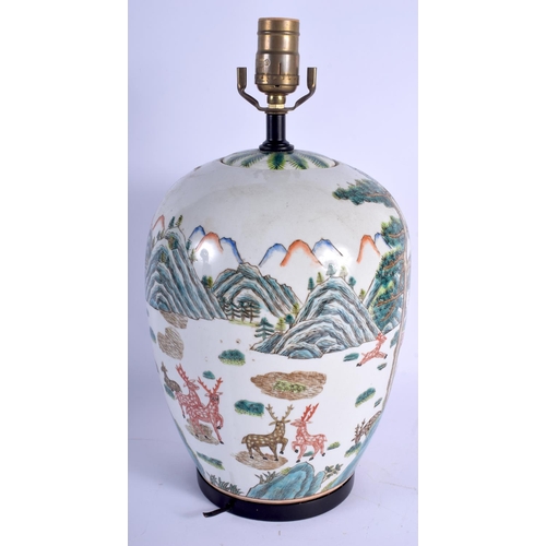 1543 - A CHINESE FAMILLE ROSE PORCELAIN GINGER JAR AND COVER 20th Century, converted to a lamp. Porcelain 3... 