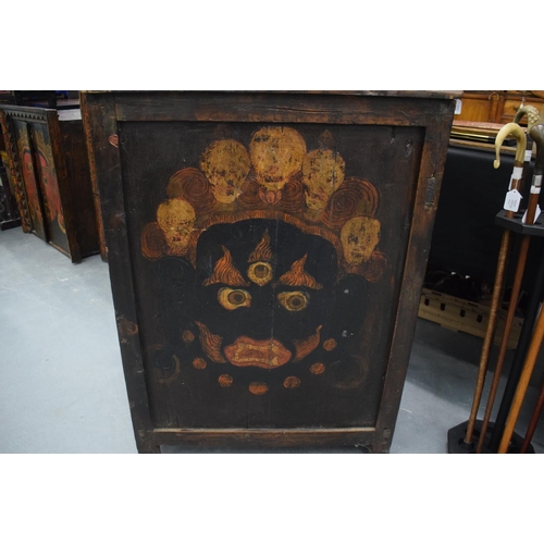 1555 - A LOVELY 18TH/19TH CENTURY TIBETAN PAINTED WOOD TORGAM decorated all over with Buddhistic figures in... 