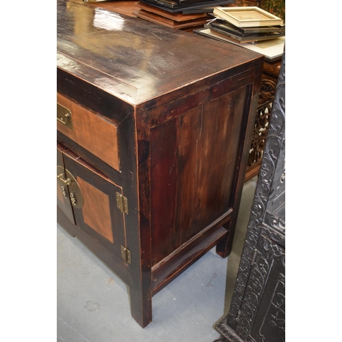 1565 - A LARGE EARLY 20TH CENTURY CHINESE SOFTWOOD LACQUERED SIDEBOARD Late Qing, with pull out drawers. 18... 