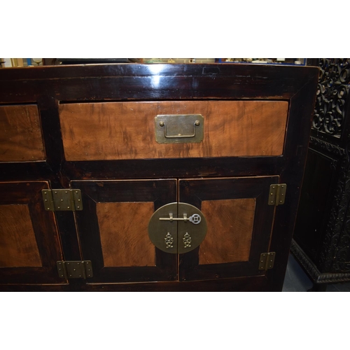 1565 - A LARGE EARLY 20TH CENTURY CHINESE SOFTWOOD LACQUERED SIDEBOARD Late Qing, with pull out drawers. 18... 