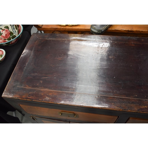 1565 - A LARGE EARLY 20TH CENTURY CHINESE SOFTWOOD LACQUERED SIDEBOARD Late Qing, with pull out drawers. 18... 