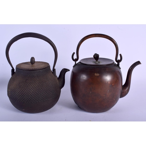 1582 - A 19TH CENTURY JAPANESE MEIJI PERIOD BRONZE TEAPOT AND COVER together with a similar iron tetsubin. ... 