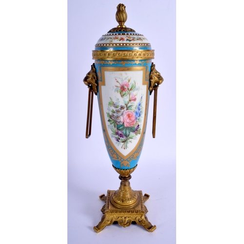 159 - A 19TH CENTURY SEVRES PORCELAIN VASE AND COVER painted with figures, mounted in bronze. 32 cm high.