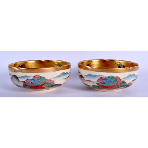 1592 - A PAIR OF JAPANESE MEIJI PERIOD SATSUMA LOBED BOWLS. 12 cm wide.