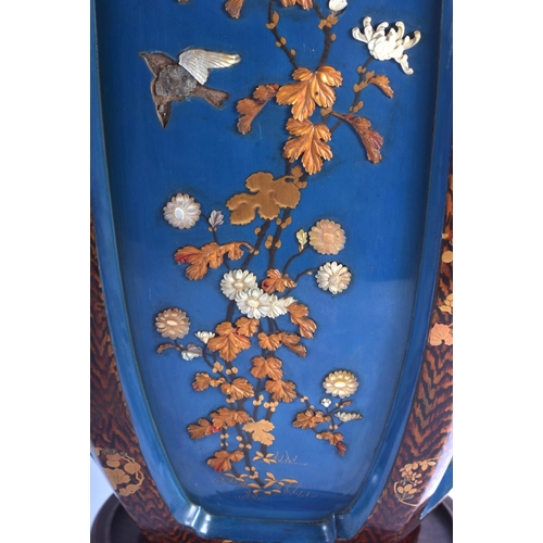 1602 - A RARE LARGE 19TH CENTURY JAPANESE MEIJI PERIOD LACQUERED SHIBAYAMA VASE decorated with panels of fo... 