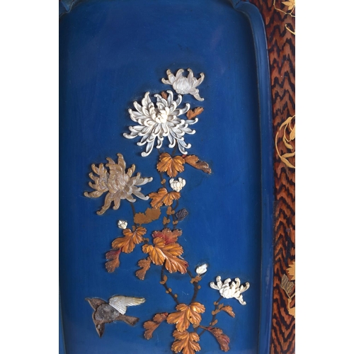 1602 - A RARE LARGE 19TH CENTURY JAPANESE MEIJI PERIOD LACQUERED SHIBAYAMA VASE decorated with panels of fo... 