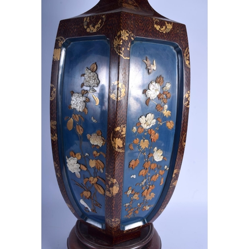 1602 - A RARE LARGE 19TH CENTURY JAPANESE MEIJI PERIOD LACQUERED SHIBAYAMA VASE decorated with panels of fo... 