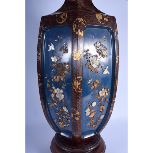 1602 - A RARE LARGE 19TH CENTURY JAPANESE MEIJI PERIOD LACQUERED SHIBAYAMA VASE decorated with panels of fo... 