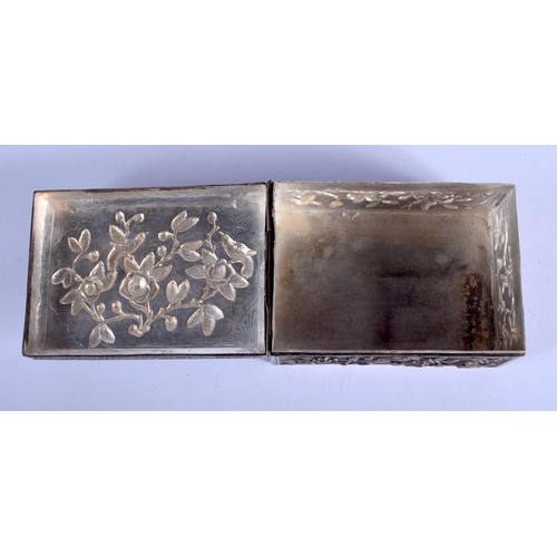 1608 - A 19TH CENTURY CHINESE EXPORT SILVER BOX AND COVER decorated with foliage. 213 grams. 10 cm x 8 cm.