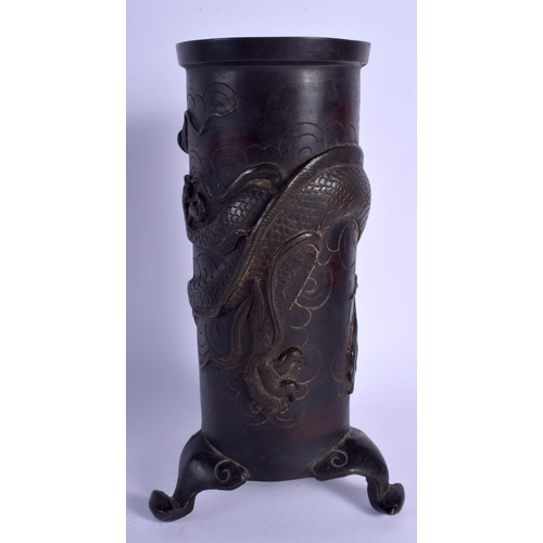 1626 - A 19TH CENTURY JAPANESE MEIJI PERIOD BRONZE VASE decorated with dragons. 26 cm high.