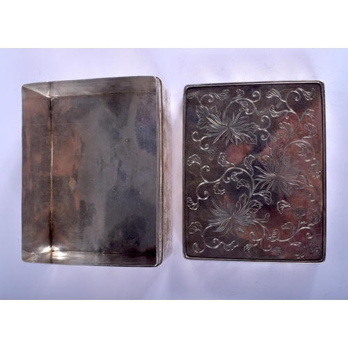 1633 - A 19TH CENTURY JAPANESE MEIJI PERIOD SILVER BOX AND COVER decorated with flowering vines. 681 grams.... 