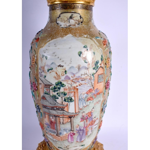 1645 - A LARGE 18TH CENTURY CHINESE EXPORT MANDARIN PORCELAIN VASE Qianlong, with French ormolu mounts. 71 ... 