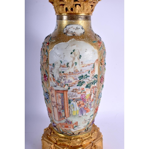 1645 - A LARGE 18TH CENTURY CHINESE EXPORT MANDARIN PORCELAIN VASE Qianlong, with French ormolu mounts. 71 ... 