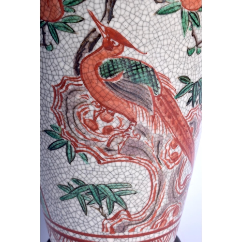 1646 - A 19TH CENTURY CHINESE CRACKLE GLAZED WUCAI VASE Late Qing, converted to a lamp. Vase 25.5 cm high.