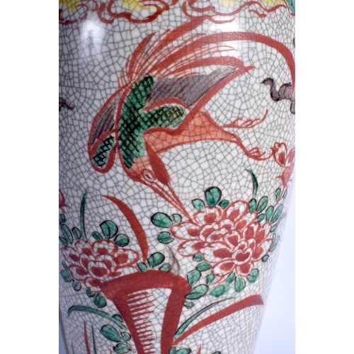 1646 - A 19TH CENTURY CHINESE CRACKLE GLAZED WUCAI VASE Late Qing, converted to a lamp. Vase 25.5 cm high.