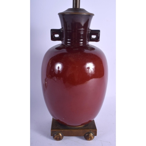 1655 - A CHINESE FLAMBE SANG DU BOEUF VASE 20th Century, converted to a lamp. Vase 24 cm high.