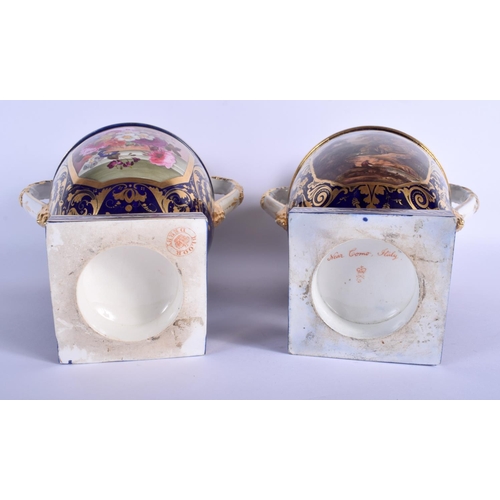 178 - A PAIR OF EARLY 19TH CENTURY DERBY TWIN HANDLED VASES painted with European landscapes. 30 cm x 18 c... 