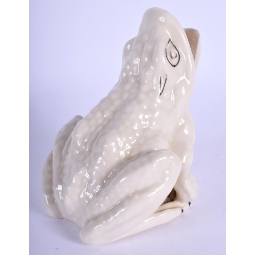 179 - A RARE IRISH BELLEEK PORCELAIN FROG possibly a brush holder or spoon warmer. 12 cm x 8 cm.