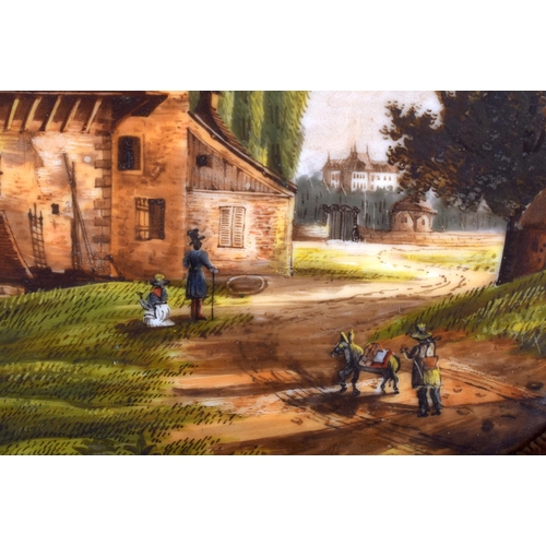 181 - A 19TH CENTURY FRENCH PORCELAIN PLAQUE painted with rural scenes. Porcelain 20 cm x 17 cm.