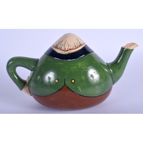 185 - A RARE FREDERICK RHEAD FOR FOLEY INTARSIO KRUGER TEAPOT No 3358. 19 cm wide.