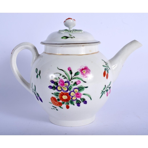 197 - Worcester teapot and cover painted with flowers. 19.5cm wide.