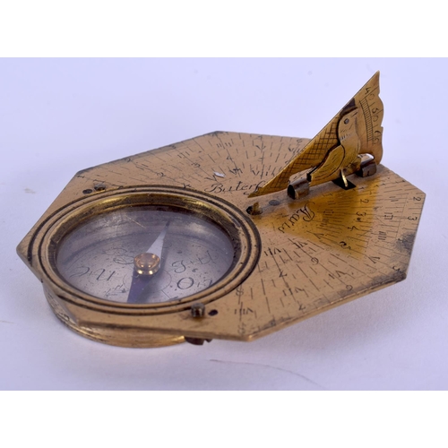 2002 - AN 18TH CENTURY EUROPEAN BRASS AND SILVER COMPASS DIAL by Butterfield of Paris. 5.5 cm x 8 cm.