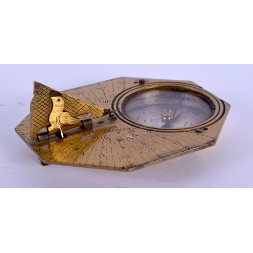 2002 - AN 18TH CENTURY EUROPEAN BRASS AND SILVER COMPASS DIAL by Butterfield of Paris. 5.5 cm x 8 cm.