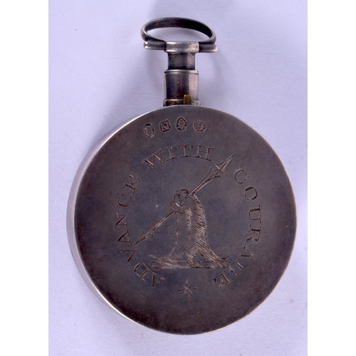 2003 - A FINE GEORGE III SILVER CASED DOLLAND COMPASS inscribed Advance with Courage. London 1808. 5 cm dia... 