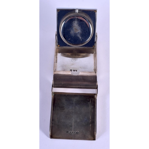 2005 - A CHARMING ART DECO ENGLISH SILVER EIGHT DAY TRAVELLING CLOCK in the manner of Asprey & Co. 10 cm x ... 