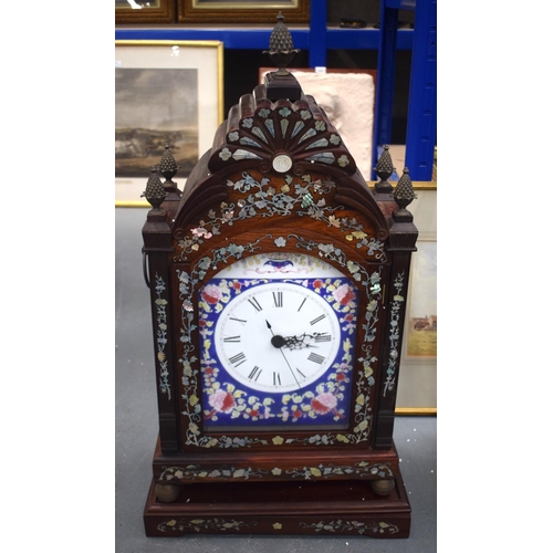 2006 - A LARGE CHINESE CARVED ROSEWOOD AND MOTHER OF PEARL INLAID MANTEL CLOCK probably Late Qing, decorate... 